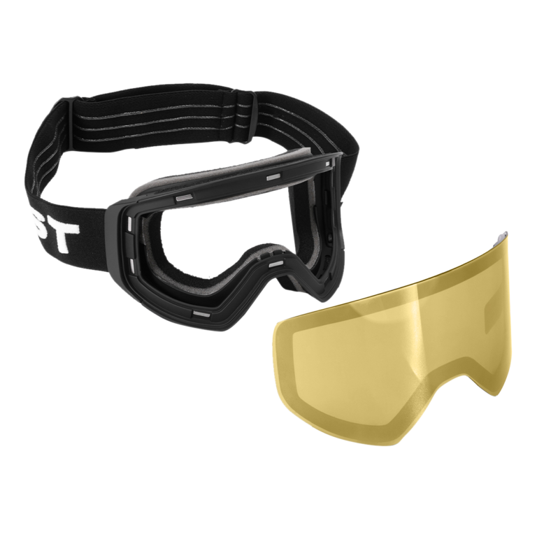 black goggles with yellow lens